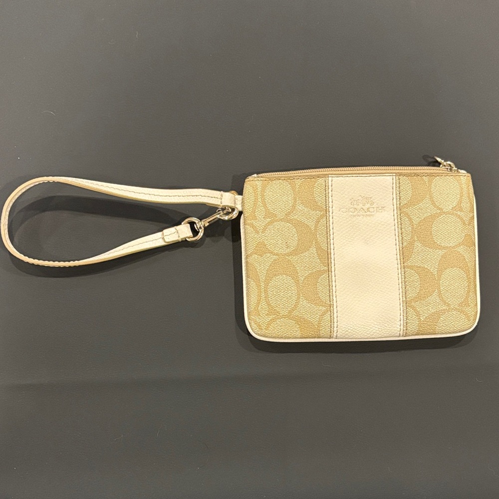 Coach Beige and Cream Wristlet Clutch